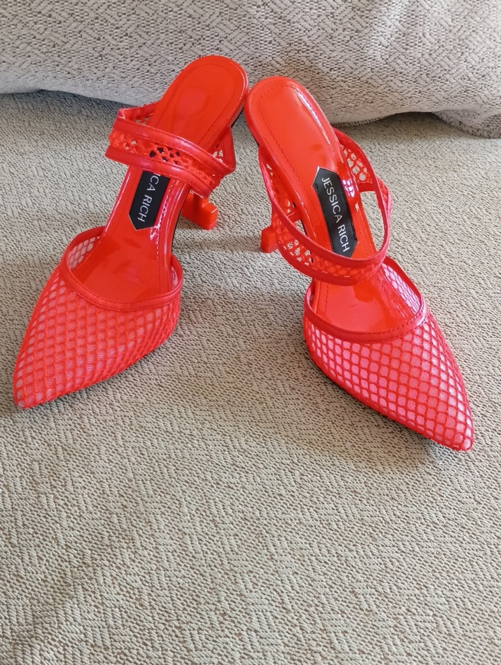 Jessica Bright Red Mesh Pointed Slingback Heels